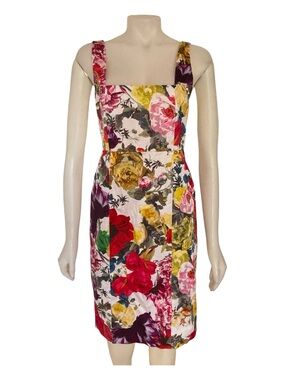 Alice + Olivia Floral Cotton Blend Sheath Midi Dress Size 8 Multicolour